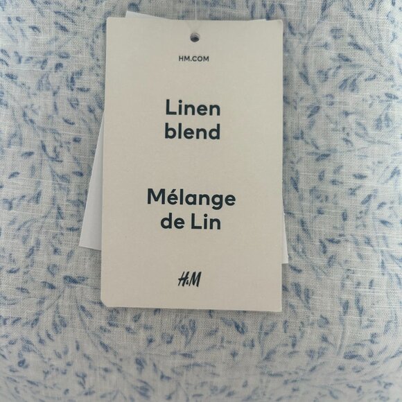 H&M Top Linen Button Down Shirt Blue Floral Blouse Spring Casual Everyday SZS - Picture 9 of 13